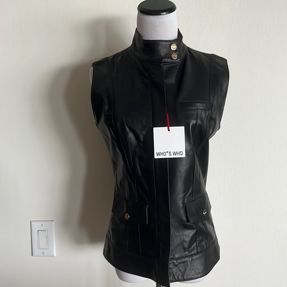 Woman’s who*s who Vest leather jacket black size 44 - Picture 1 of 10